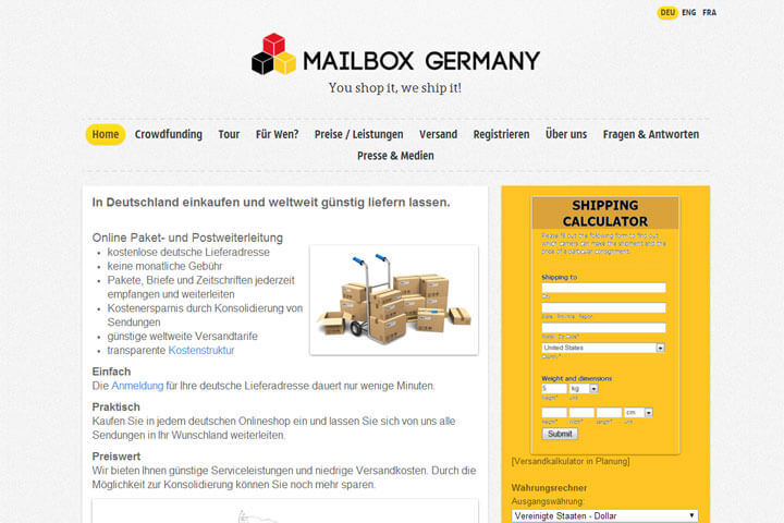 Mit Mailbox Germany weltweit günstig liefern lassen