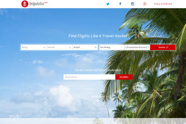 Mit Tripdelta günstigere Flüge finden