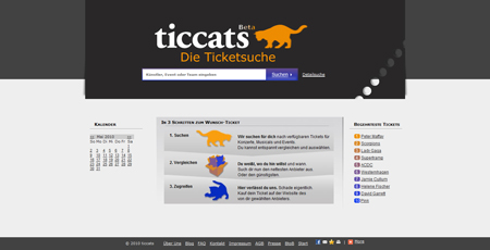 Ticketsuchmaschine: ticcats vergleicht Preise von Eintrittskarten