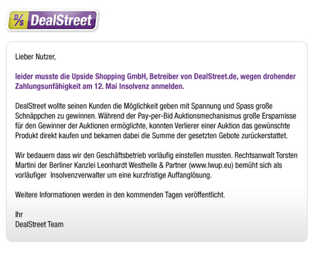 Insolvenz: Dealstreet sagt Adieu