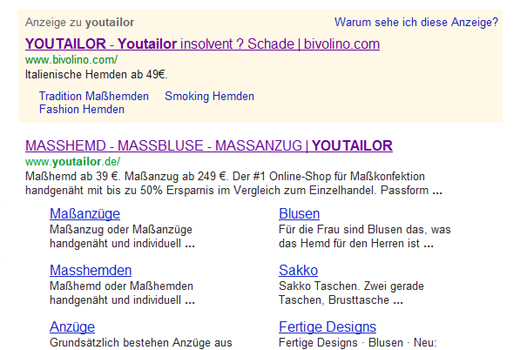 Fundstück: YouTailor insolvent? Schade – Wettbewerber wirbt mit YouTailor-Pleite