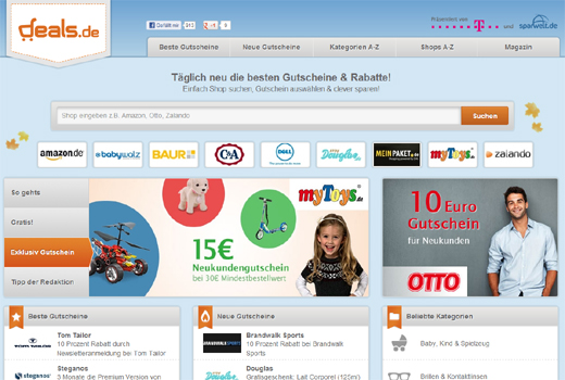 Gutscheine ohne Ende: Sparwelt.de und T-Online starten deals.de