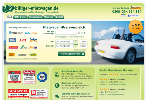 5 neue Deals: billiger-mietwagen.de, LuckyRoyals, twigspot, Wunschfutter, Clipvilla