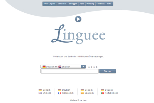 Linguee, Deutsch-Englisch Wörterbuch (und weitere Sprachen)