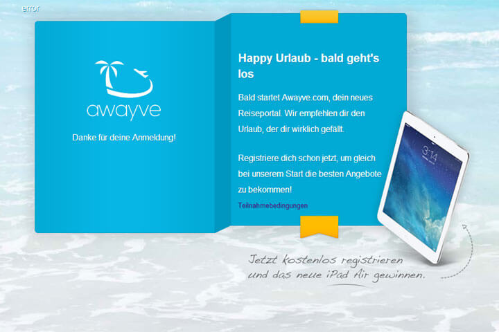 awayve will Onlinern den passenden Urlaub empfehlen